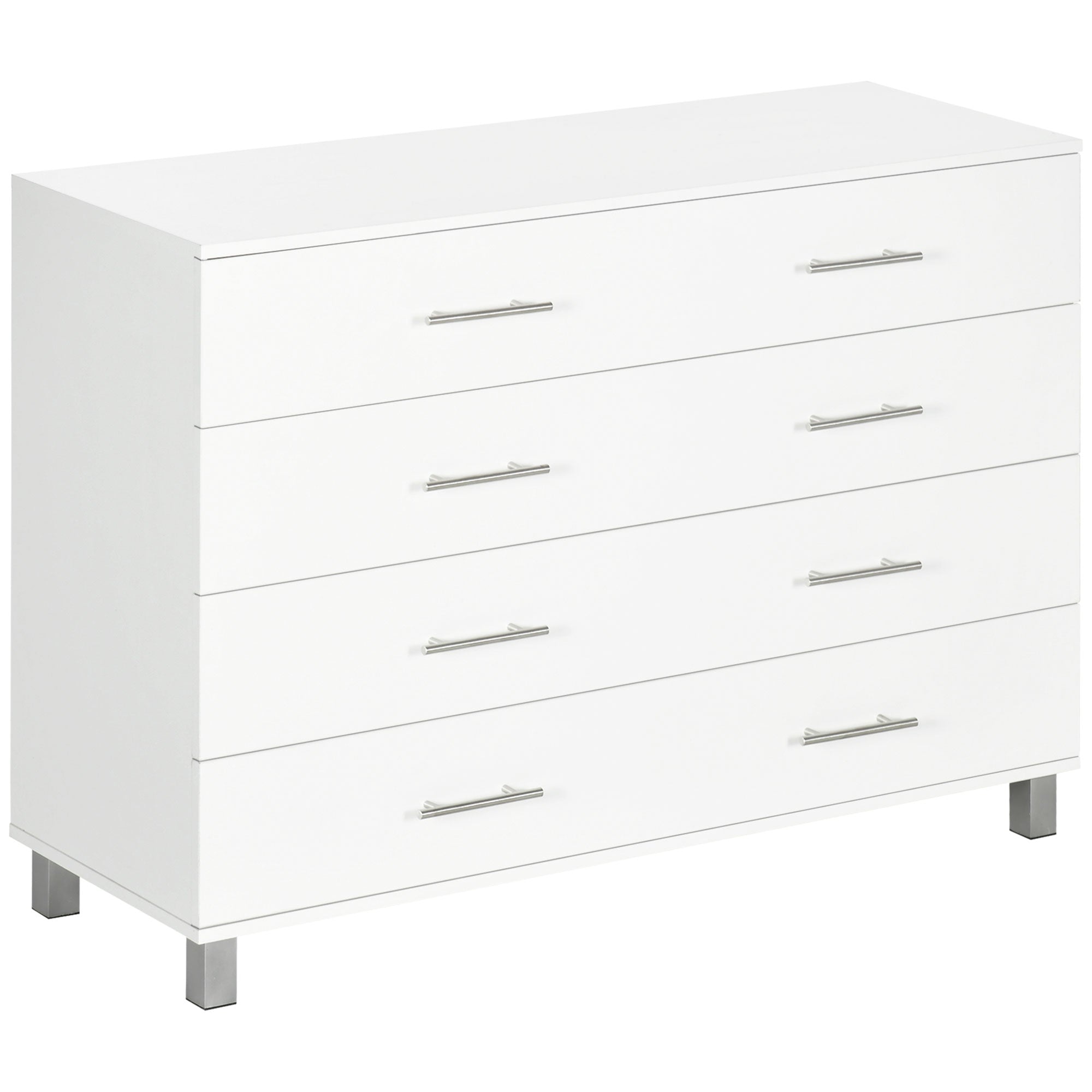 4 Drawer Wooden Bedroom Chest with Metal Handles, White