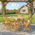 Outsunny 7-Piece Extendable Wooden Dining Set with 6 Folding Chairs for Garden