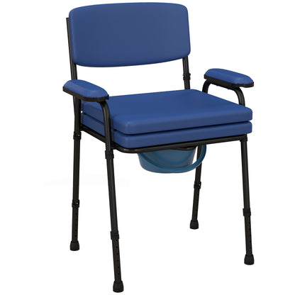 5 in 1 Comfortable Chair for the Elderly and Disabled for WC and Shower, Adjustable Height and Removable Bucket, Blue