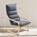 Modern Rocking Chair with Wooden Armrests and Thick Velvet Cushions, 67x83x105 cm, Grey