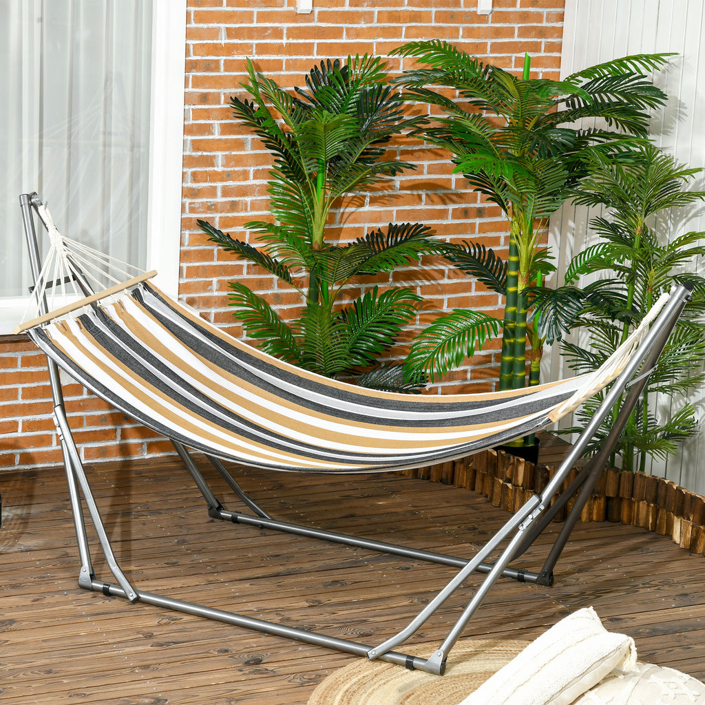 Outsunny Freestanding Hammock with Folding Stand, Cotton Lounger and Steel Frame, Grey