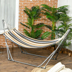 Outsunny Freestanding Hammock with Folding Stand, Cotton Lounger and Steel Frame, Grey