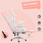 Ergonomic Gaming Chair with Ears, Removable Footrest, Lumbar Cushion and Headrest, Pink