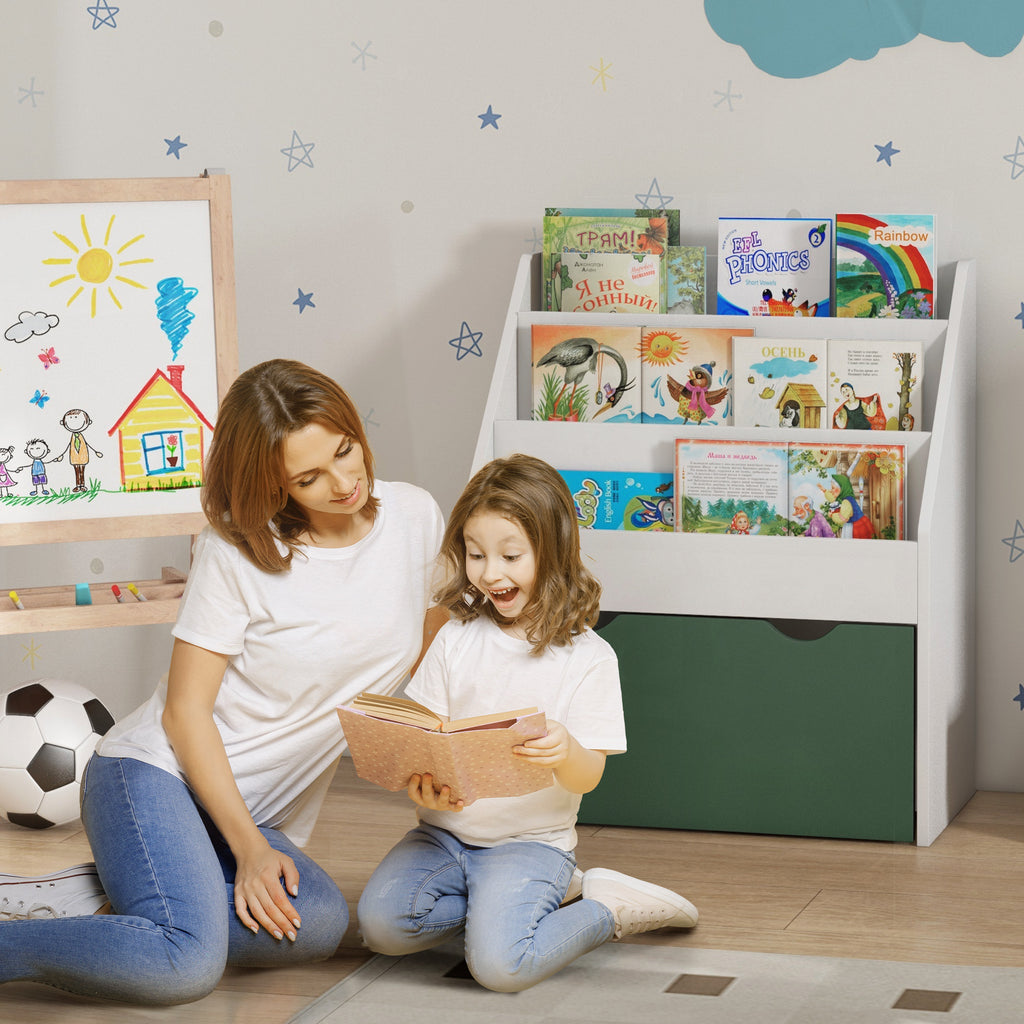 Children's Bookcase for 3-8 Years Old, 3-Tier, with Lower Drawer, MDF, 62.5x30x70 cm, Green