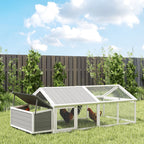 PawHut Wooden Chicken Coop for 4-8 Chickens with Wire Mesh and Opening Roof, 240x112.5x76 cm, White