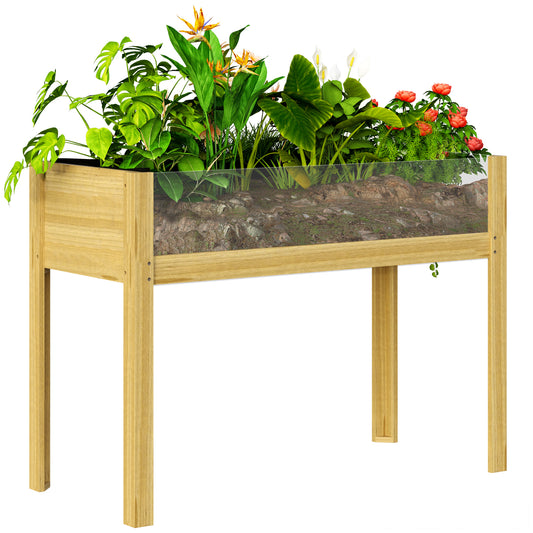 Raised Planter 118L with 2 Drainage Holes and Transparent Walls, Fir Wood, 110x50x80 cm