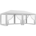 Outsunny Garden Party Gazebo with 6 Removable Mosquito Net Walls, 582x295x255cm, White
