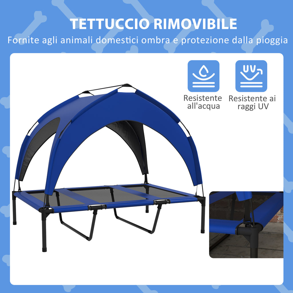 Large Dog Kennel with Protective Roof, in Steel and Polyester, 106x76x94 cm, Dark Blue - Borgè