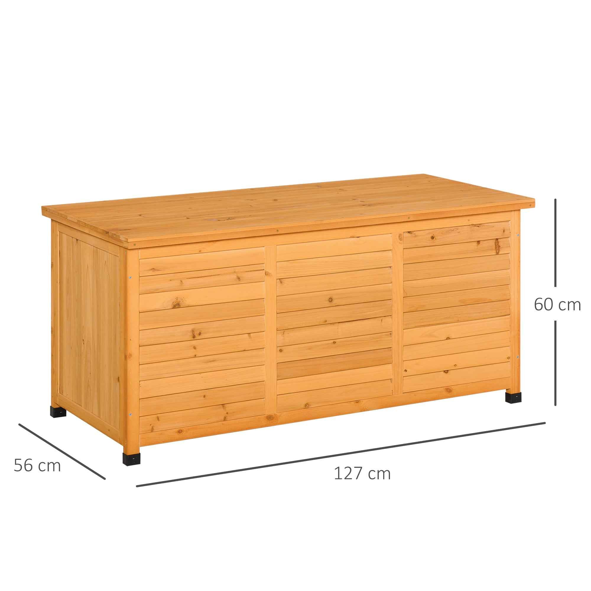 Outsunny Waterproof Outdoor Storage Chest in Fir Wood with Raised Base, 127x56x60 cm, Dark Yellow