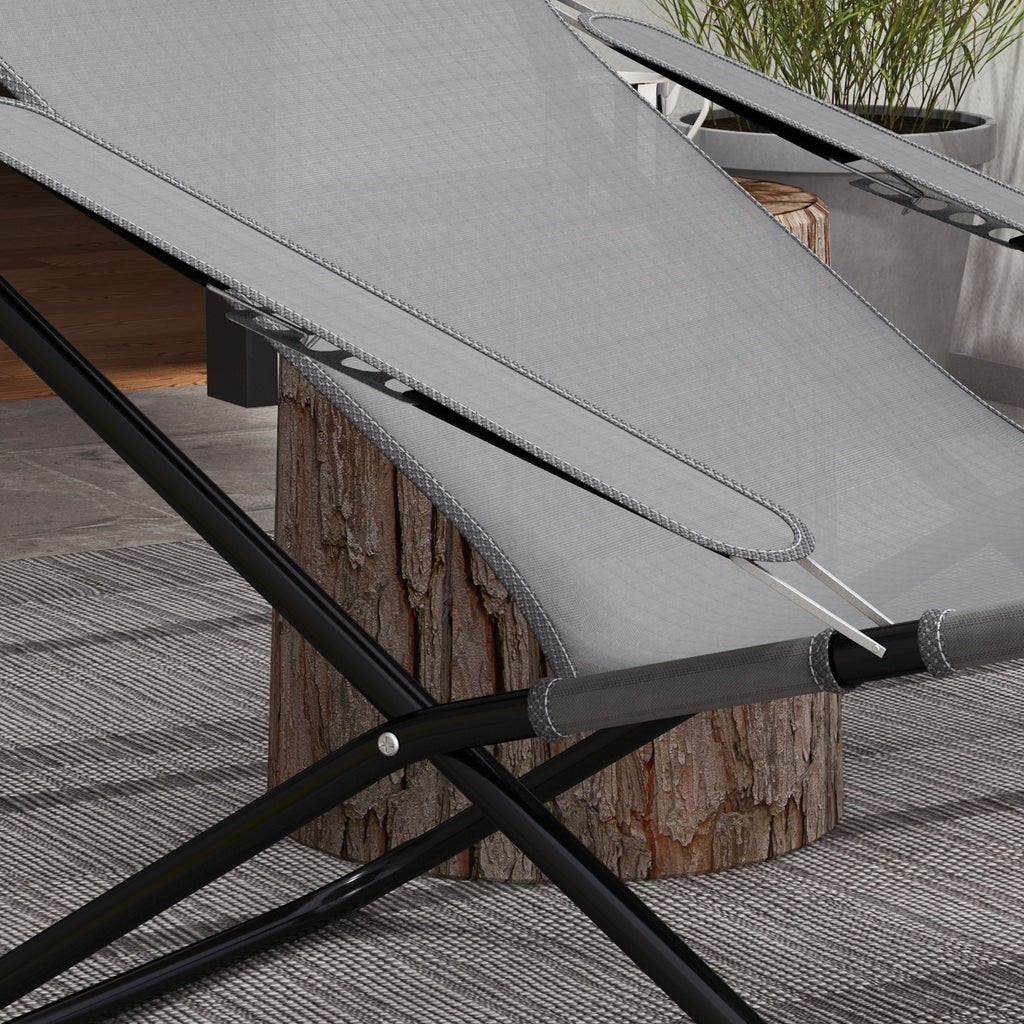 Folding and Reclining Garden Chair on 4 Levels, in Steel and Polyester, 69x91x96 cm, Black Gray - Borgè