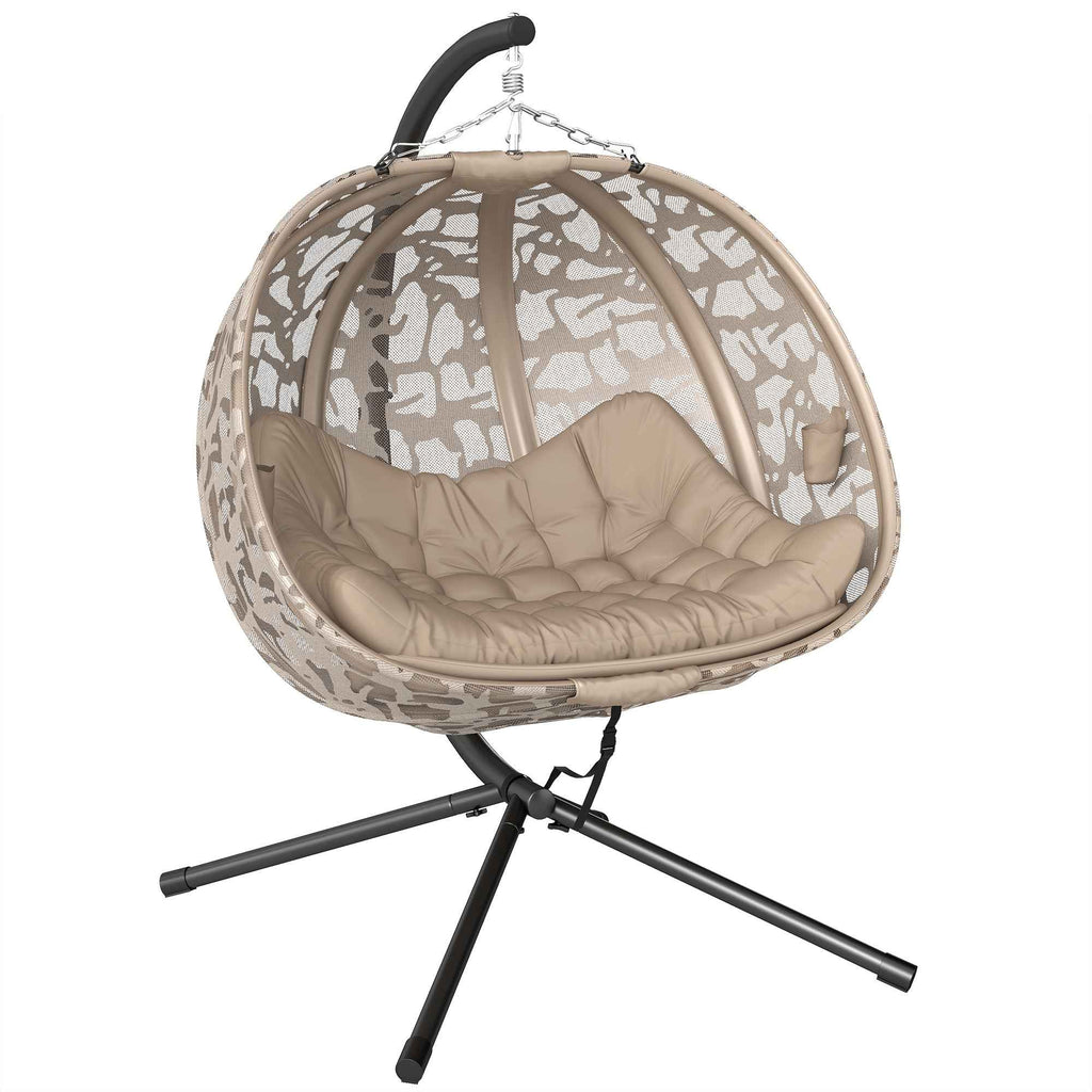 Outsunny 2-Seater Hanging Chair with 2 Pockets, 2 Cushions and Folding Basket, 126x126x176 cm