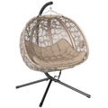Outsunny 2-Seater Hanging Chair with 2 Pockets, 2 Cushions and Folding Basket, 126x126x176 cm