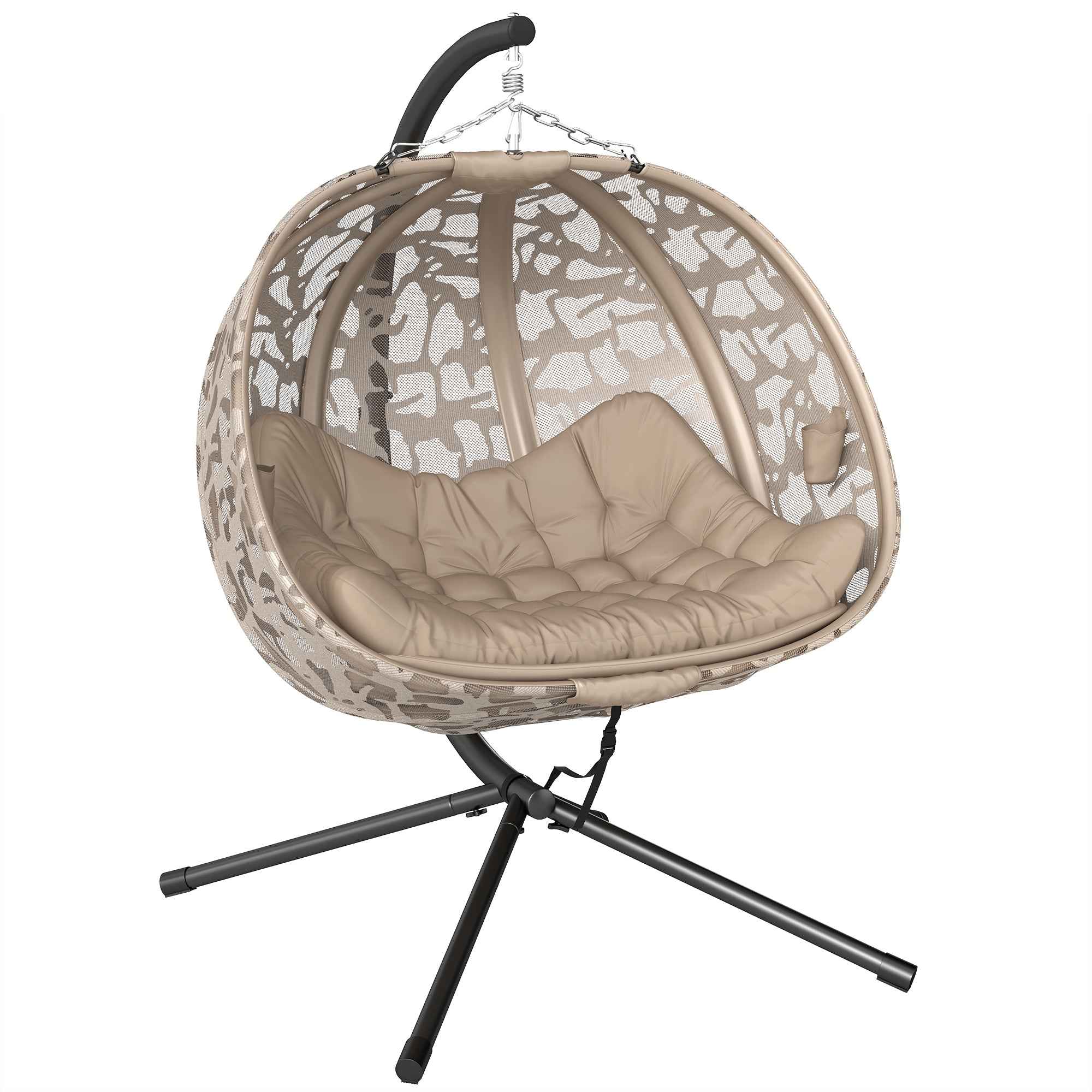 Outsunny 2-Seater Hanging Chair with 2 Pockets, 2 Cushions and Folding Basket, 126x126x176 cm