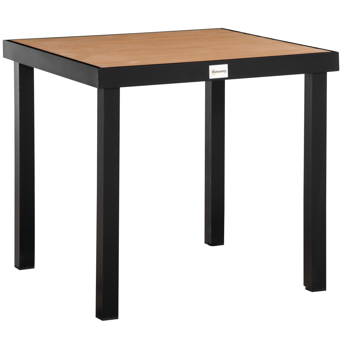 Square 4-Person Garden Table in Aluminum and Plastic, Black and Wood Color