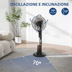 Adjustable Misting Fan 3 Speeds and 3 Modes, 75° Oscillation, Remote Control, Black