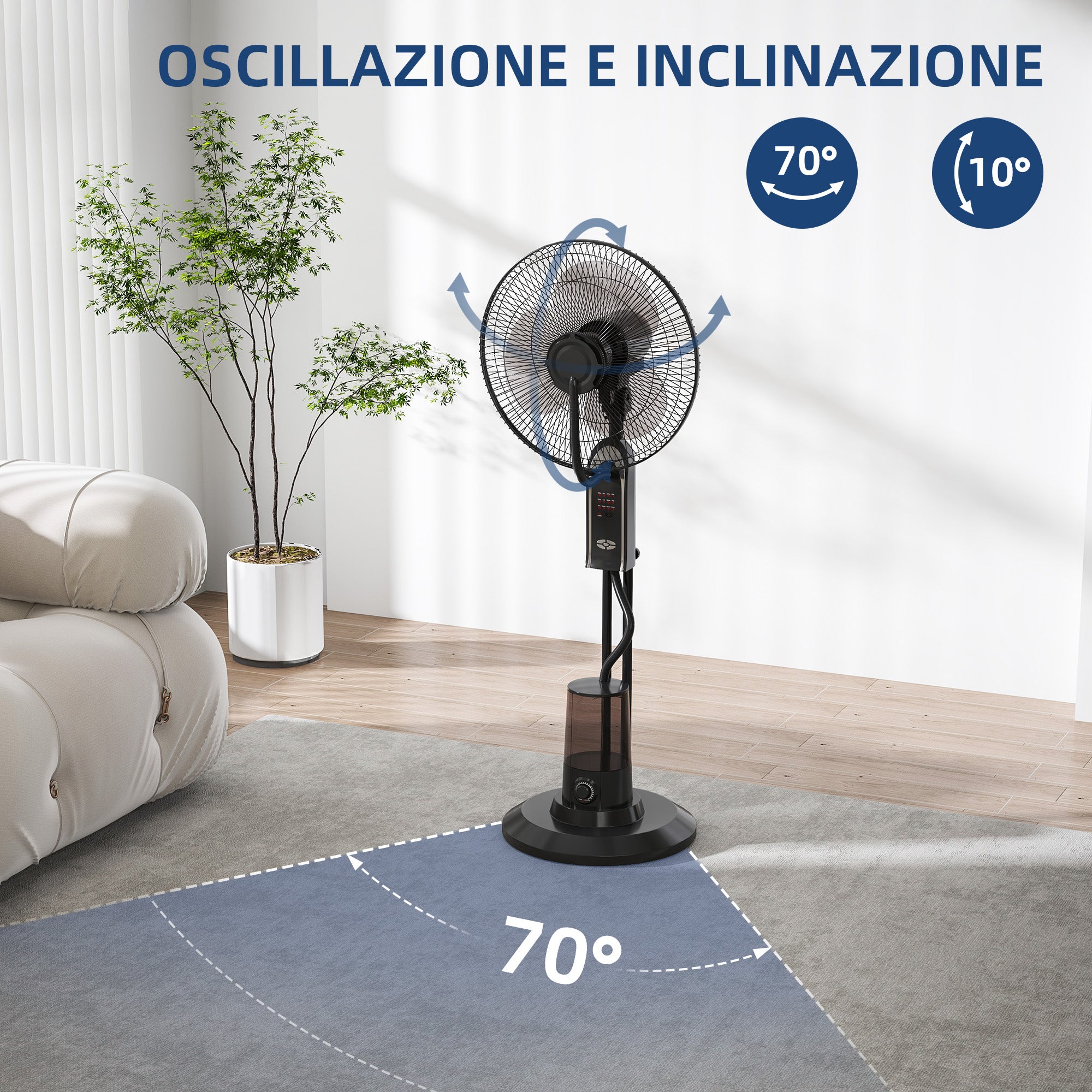 Adjustable Misting Fan 3 Speeds and 3 Modes, 75° Oscillation, Remote Control, Black