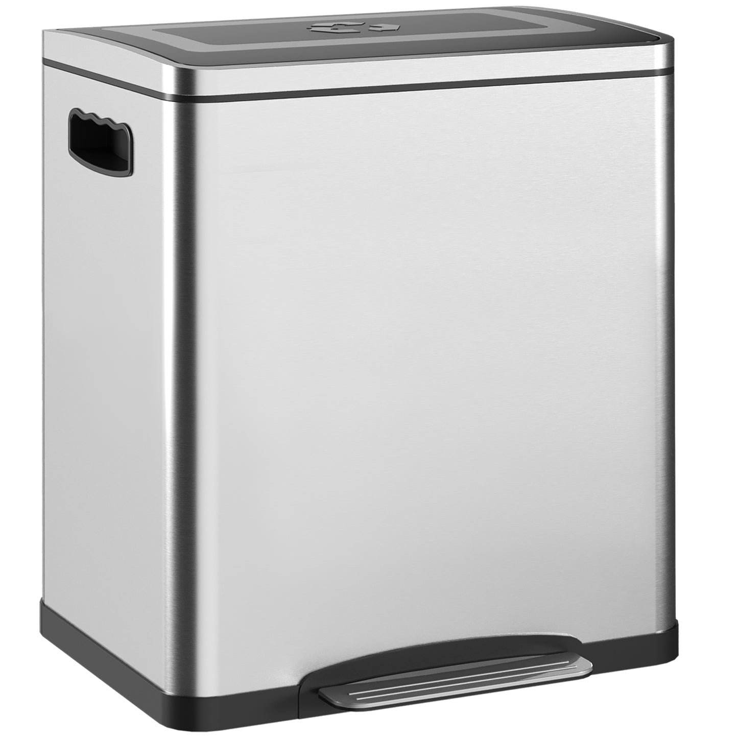 HOMCOM 15L 2-Section Pedal Waste Bin with Silent Lid, in Stainless Steel and PP, 40x34.8x47.5 cm