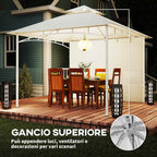Outsunny 3x3m Metal Garden Gazebo with Curtains, Storage Pockets and Ceiling Hook, Cream White