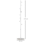 Steel Coat Tree with 8 Hooks and Round Marble Base, 35x35x170 cm, White