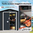 Metal Garden Shed with Air Vents and Double Sliding Door, 277x195x192 cm, Dark Grey