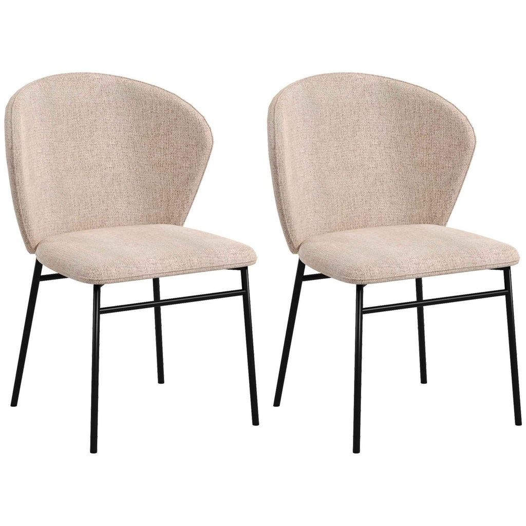 Set of 2 Dining Chairs in Steel and Linen-Effect Fabric, Padded Seat, Curved Backrest, Light Brown