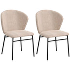 Set of 2 Dining Chairs in Steel and Linen-Effect Fabric, Padded Seat, Curved Backrest, Light Brown