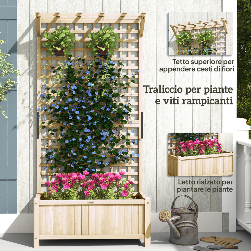 Outsunny Garden Planter with Trellis for Climbing Plants, 90x45x183 cm, Natural Wood