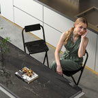 Set of 2 Folding Bar Stools with Footrest, Wood and Steel, 37x45x87 cm, Black