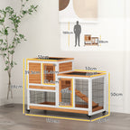 PawHut Wooden Rabbit Hutch with Wheels, Removable Trays and House with Ramp, 110x50x88 cm, Yellow and White