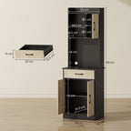 Wooden Pantry Cabinet with Drawer, 2 Open Shelves and Cabinets, 60x40x180 cm, Black and Wood Color