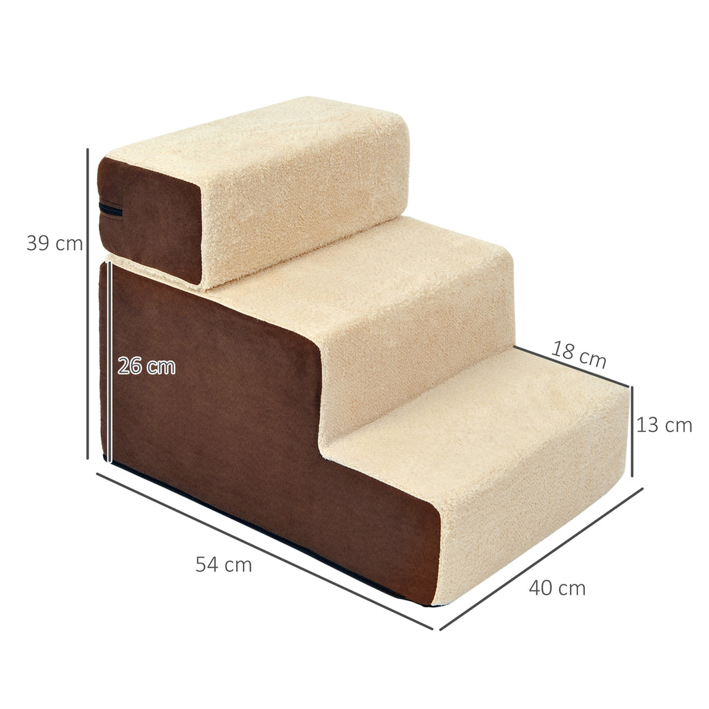 3-Step Removable Non-Slip Dog and Puppy Ladder, Beige and Brown, 54x40x39cm
