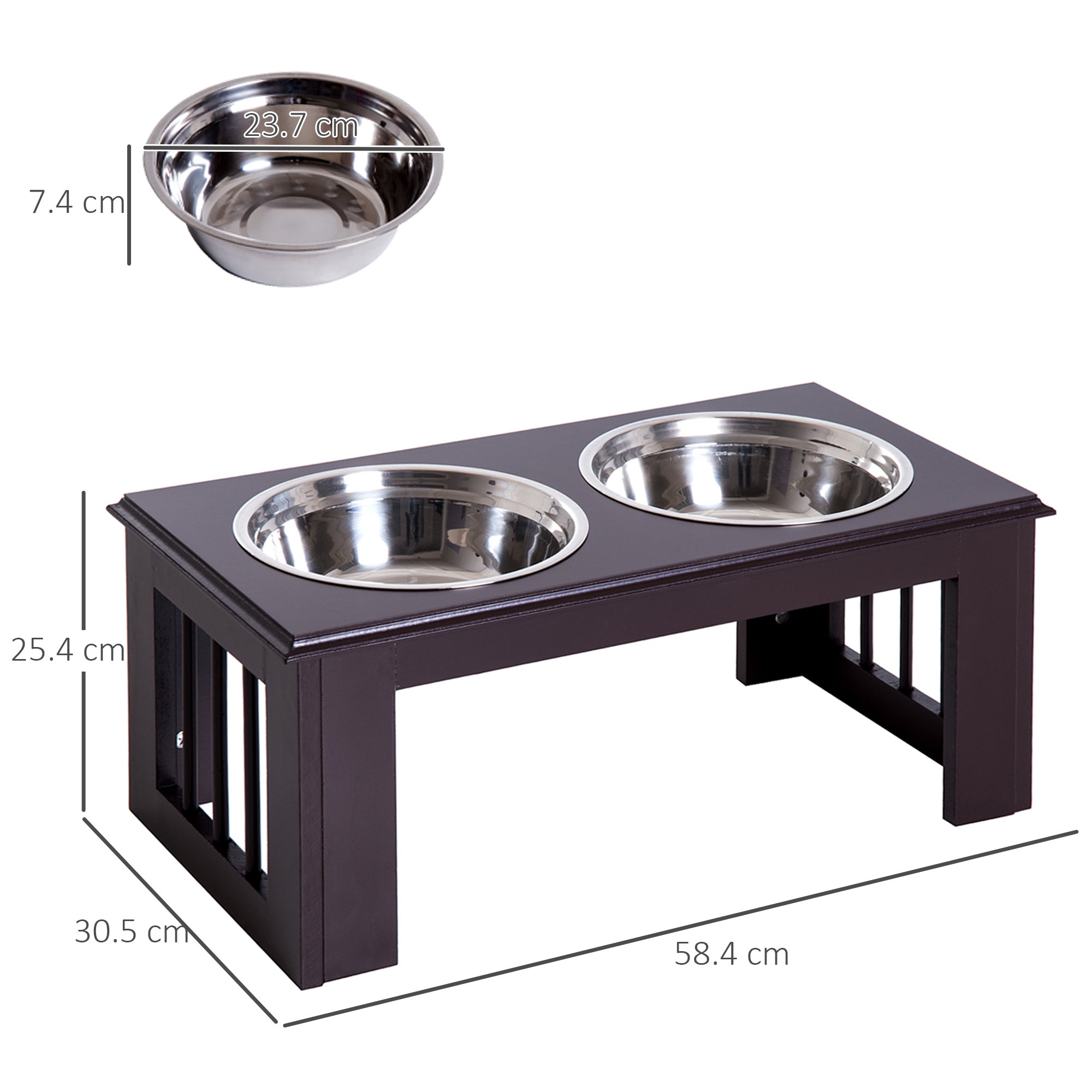 Pawhut Stainless Steel Raised Dog Bowl, MDF Wood Base, with 2 Plates - Borgè