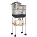 Bird Cage with Pedestal, Swivel Wheels, Shelf and Accessories, 46x36x120 cm, Black