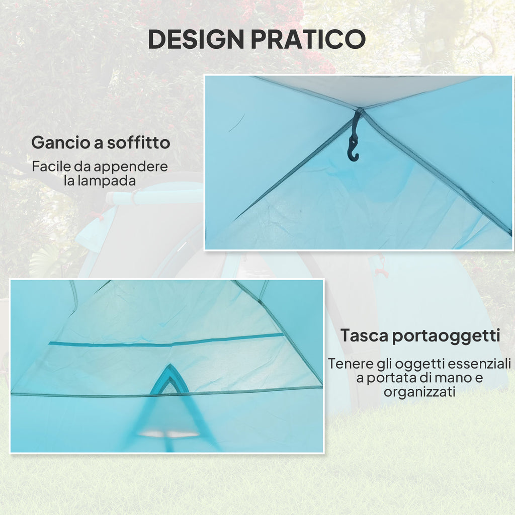 3-Person Camping Tent with Bedroom and Veranda, 3000mm Waterproof and Transport Bag, Light Blue