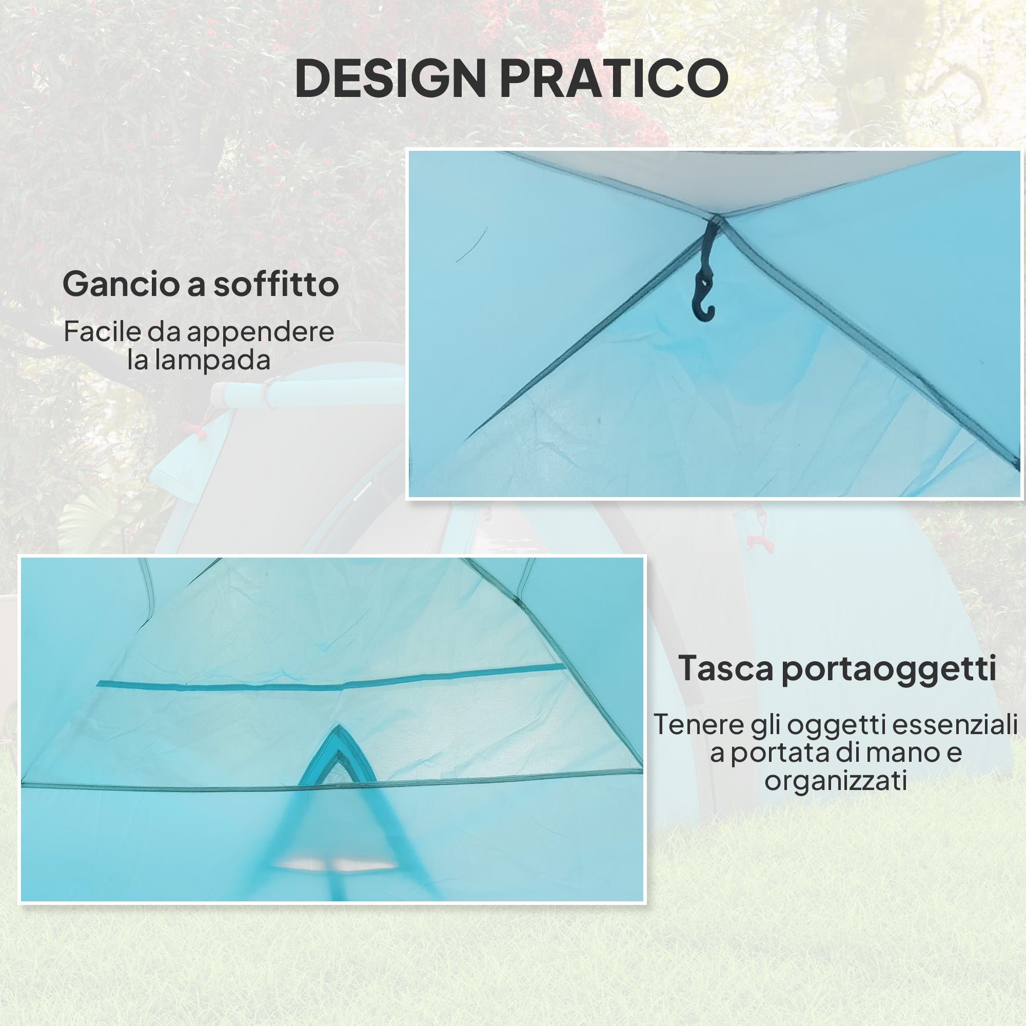 3-Person Camping Tent with Bedroom and Veranda, 3000mm Waterproof and Transport Bag, Light Blue