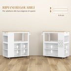 Kitchen Island Cart with Adjustable Shelves, Knife Holder and Wooden Top, 86.5x47x88 cm, White