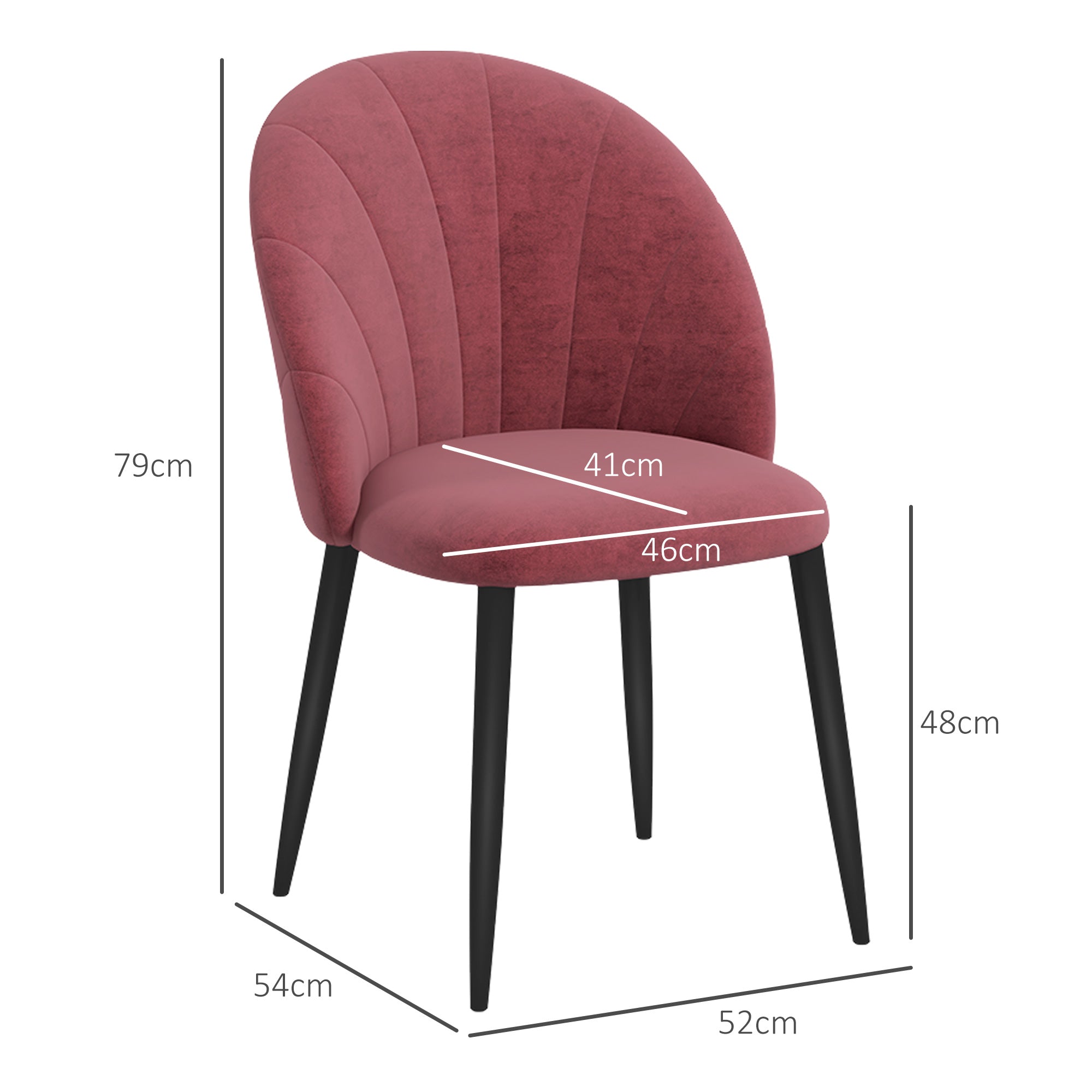 Set of 2 Nordic stye Velvet Dining Chairs with Metal Legs, Red