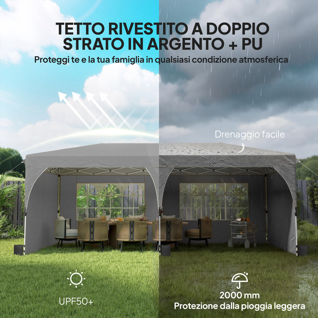Outsunny 3x6m Folding Gazebo with Walls and Adjustable Height, UV Protection 50+, Light Grey