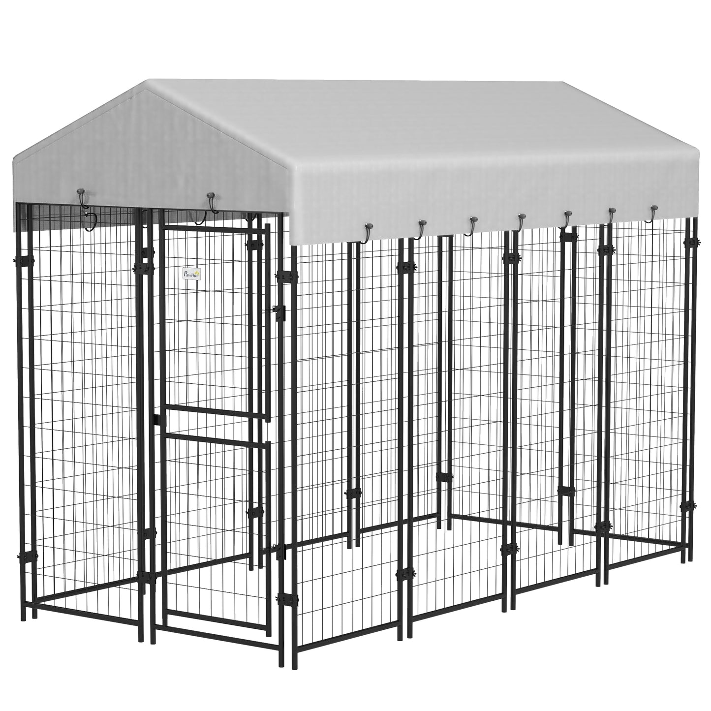 Pawhut Outdoor dog fence with roof and leads to 2 metal sections, 239x121x183cm, silver - Borgè