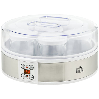 Yogurt Maker 20W 1.5L with 7 Jars and Button Display, Stainless Steel and Plastic, 24x24x13 cm, White