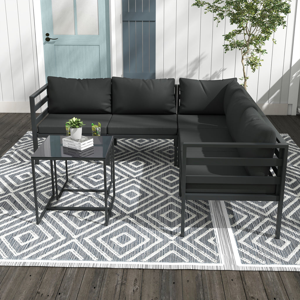Outsunny garden set 7 pieces in steel and polyester with 5 chairs with cushions and 2 coffee tables, gray - Borgè