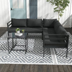 Outsunny garden set 7 pieces in steel and polyester with 5 chairs with cushions and 2 coffee tables, gray - Borgè