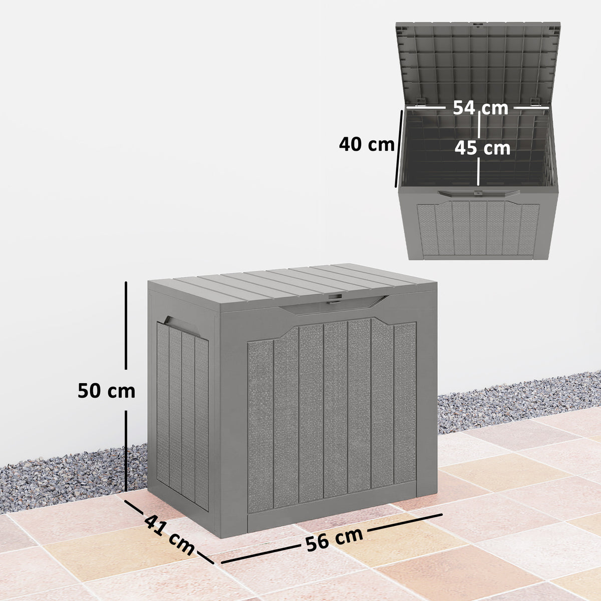 Outsunny Waterproof Garden Storage Box with Handles, PP, 56x41x50 cm, Khaki