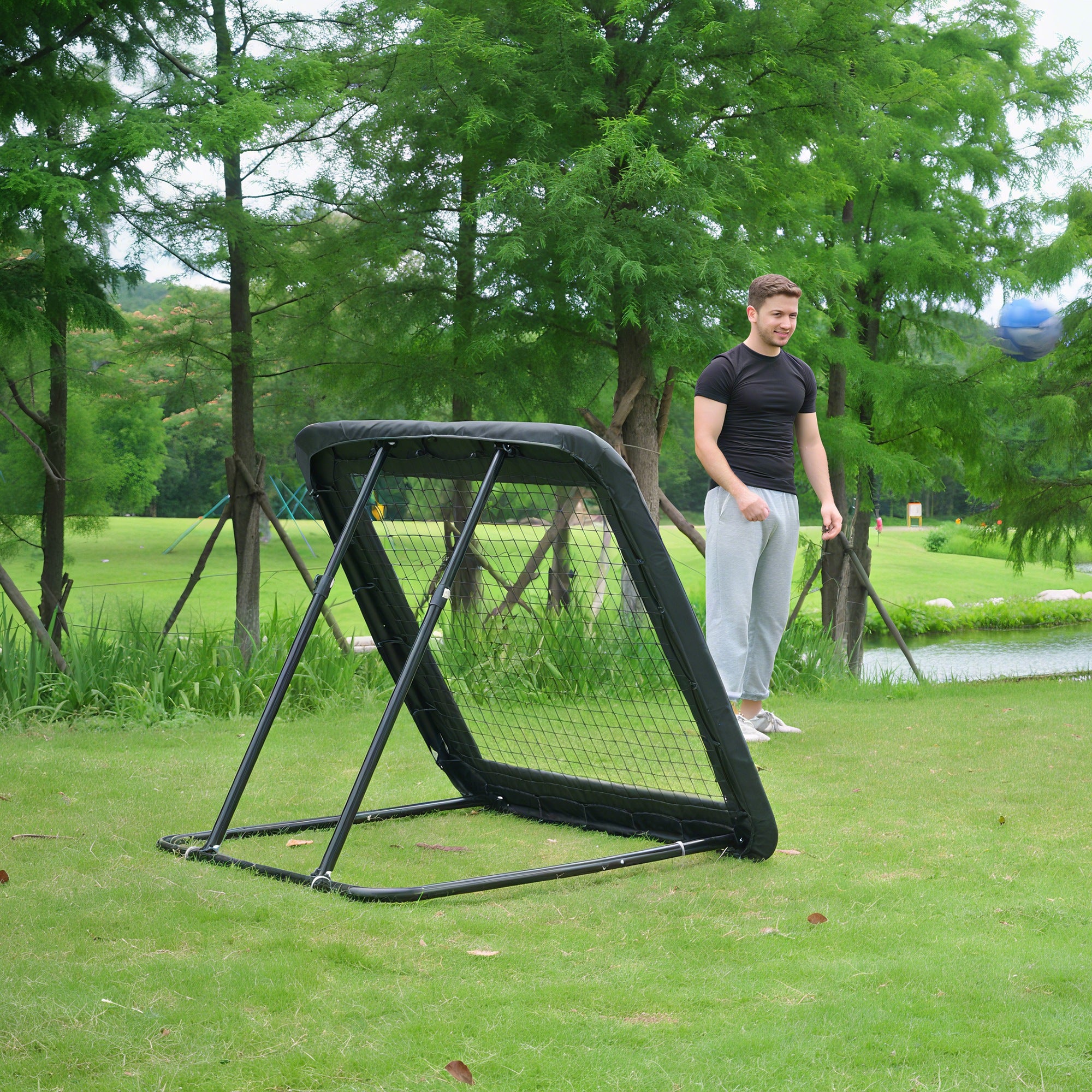 Foldable and Adjustable Outdoor Rebounder for Football, Baseball and Volleyball, 128x118x108-120 cm, Black