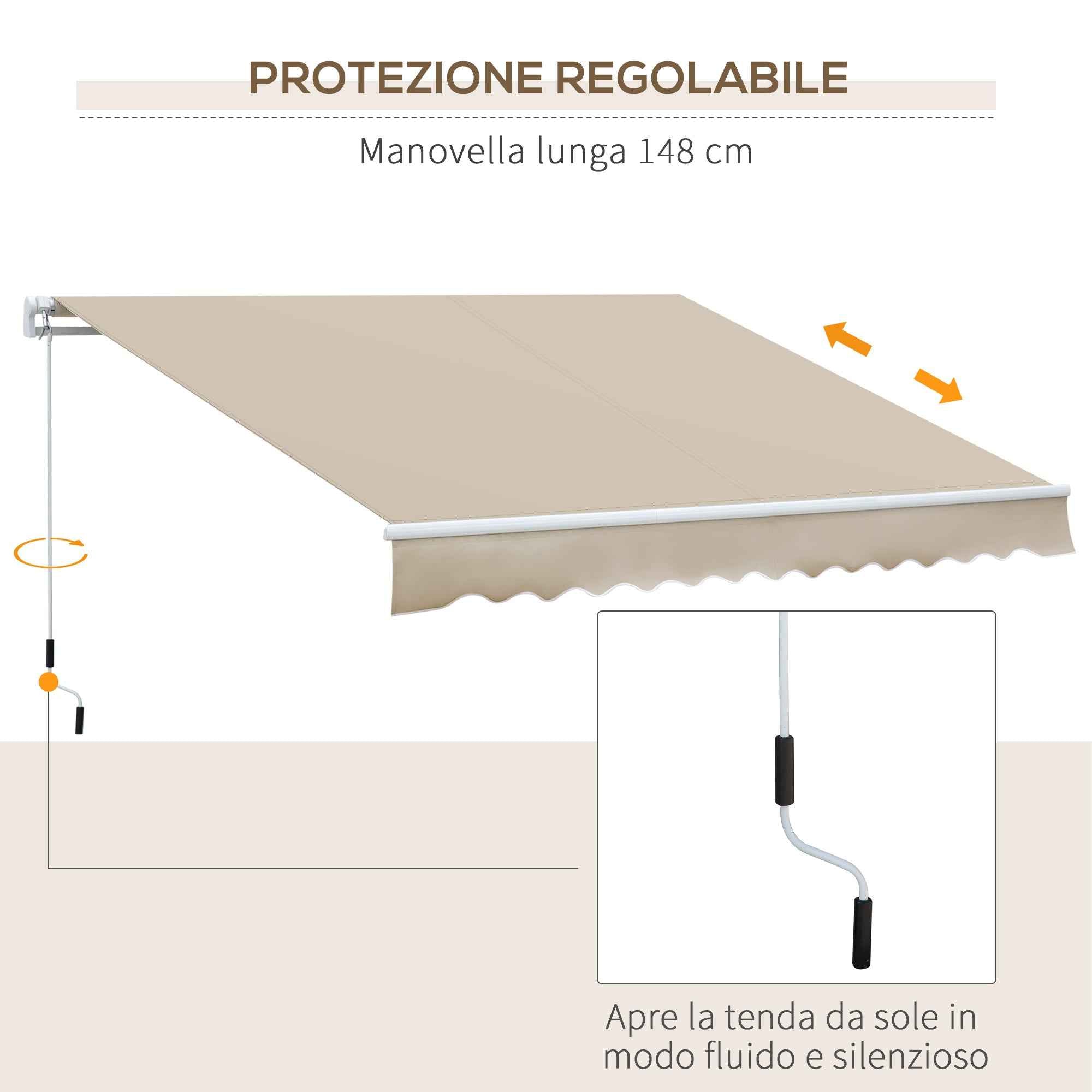 Outsunny Outdoor Awning with Crank Arms, 350x250 cm, Cream