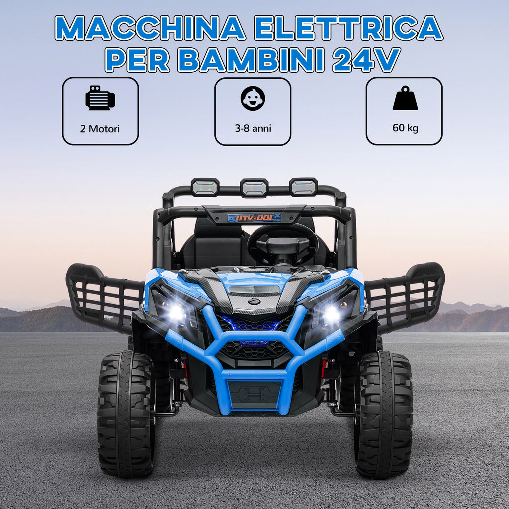 24V 2-Seater Electric Ride-On Car for Kids with Remote Control and 3 Speeds, Ages 3-8 Years, Blue
