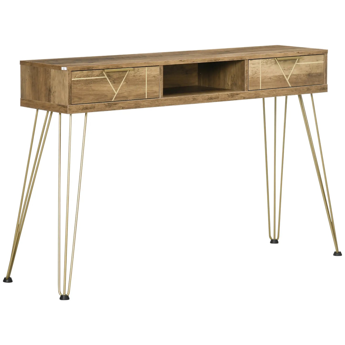 Table Console in chipboard and steel for entrance and living room with open shelf and 2 drawers, 120x29x79 cm