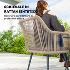 Outsunny Set of 2 Garden Chairs with Cushions and Armrests, in Steel and PE Rattan, 54x65x80 cm, Dark Grey
