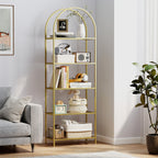 5-Tier Arched Storage Shelf in Steel and Tempered Glass, 60x30x175 cm, Gold