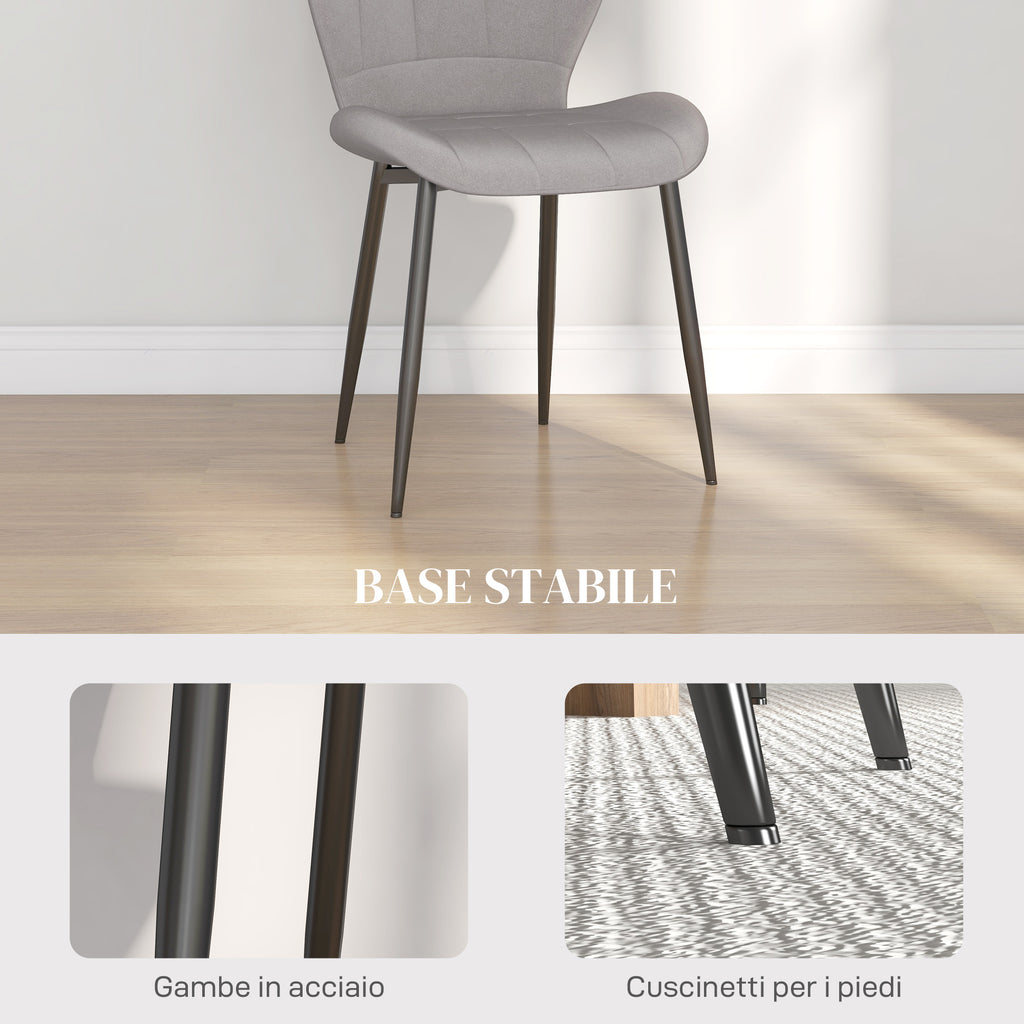 HOMCOM Set of 4 Modern Dining Chairs for Kitchen and Living Room with Flannel Upholstery, Gray - Borgè